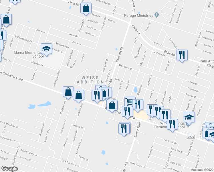 map of restaurants, bars, coffee shops, grocery stores, and more near 4403 Deek Drive in Killeen