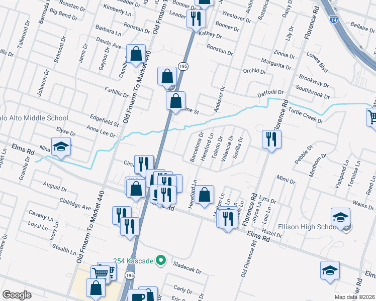 map of restaurants, bars, coffee shops, grocery stores, and more near 2812 Cantabrian Drive in Killeen