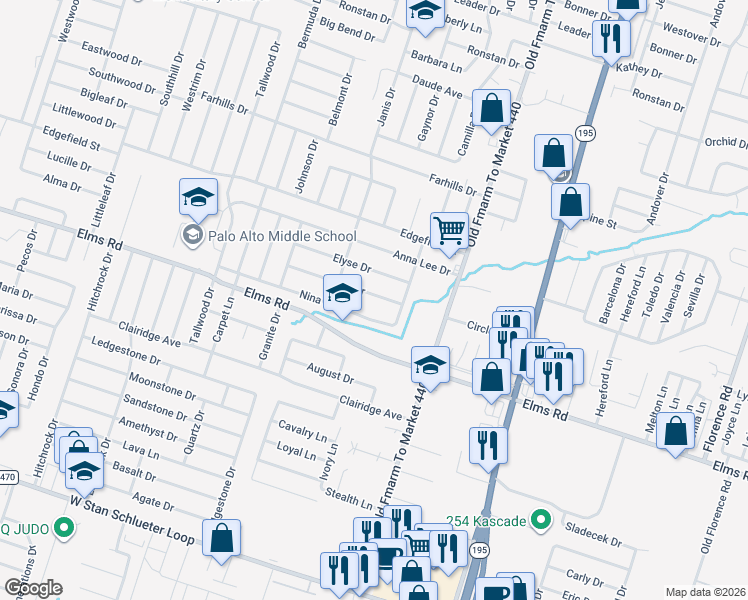 map of restaurants, bars, coffee shops, grocery stores, and more near 1108 Elyse Drive in Killeen