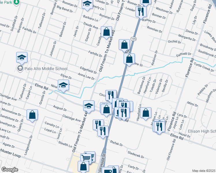 map of restaurants, bars, coffee shops, grocery stores, and more near 1103 Grace Point Drive in Killeen