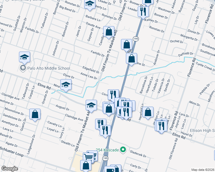 map of restaurants, bars, coffee shops, grocery stores, and more near 1103 Grace Point Drive in Killeen