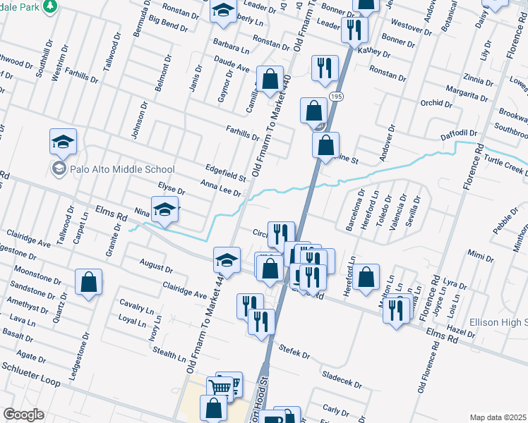 map of restaurants, bars, coffee shops, grocery stores, and more near 1103 Grace Point Drive in Killeen