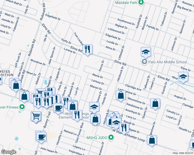 map of restaurants, bars, coffee shops, grocery stores, and more near 2710 Maria Drive in Killeen