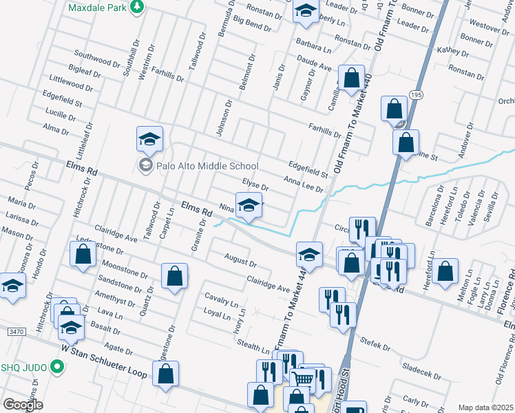 map of restaurants, bars, coffee shops, grocery stores, and more near 1301 Karen Drive in Killeen