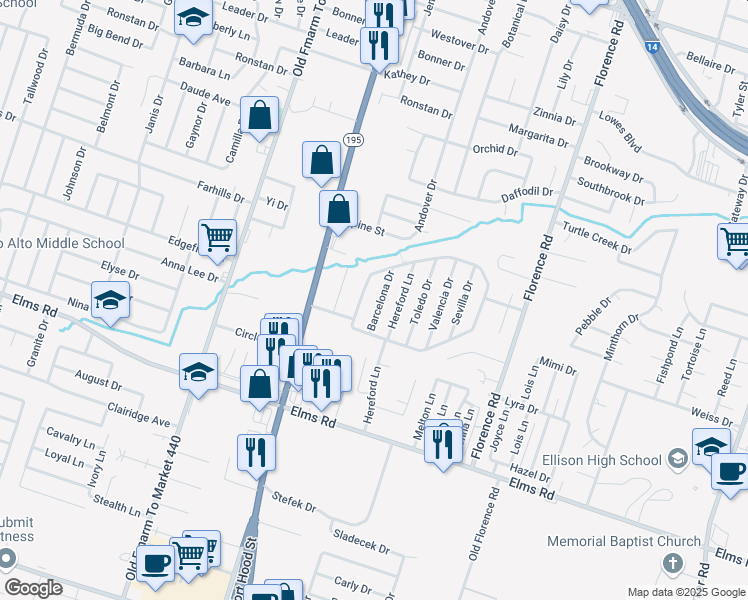 map of restaurants, bars, coffee shops, grocery stores, and more near 2812 Cantabrian Drive in Killeen