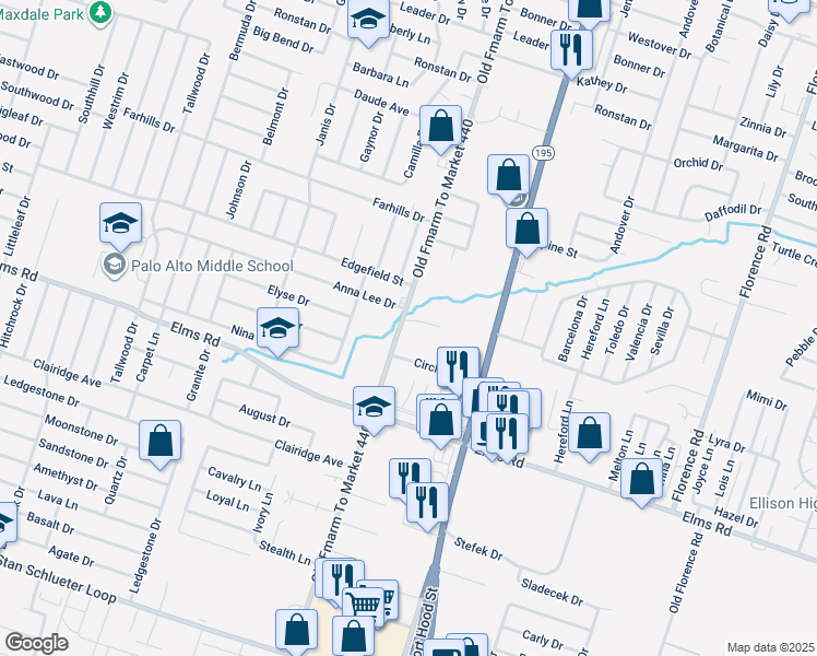 map of restaurants, bars, coffee shops, grocery stores, and more near 1116 Grace Point Drive in Killeen