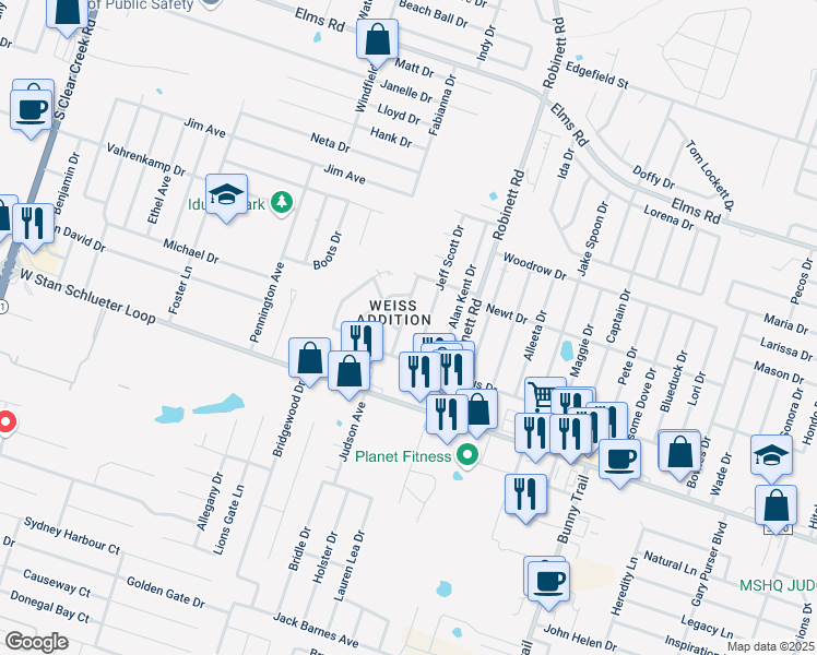 map of restaurants, bars, coffee shops, grocery stores, and more near 4101 Terri Linn in Killeen