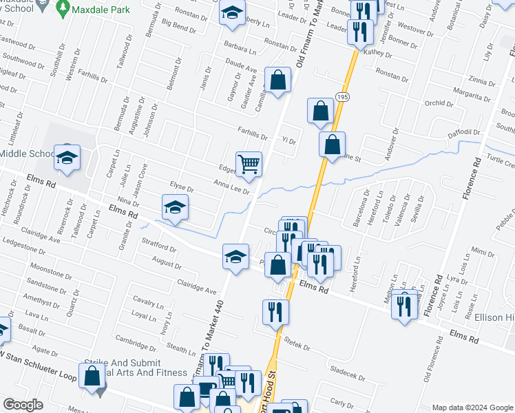 map of restaurants, bars, coffee shops, grocery stores, and more near 1116 Grace Point Drive in Killeen