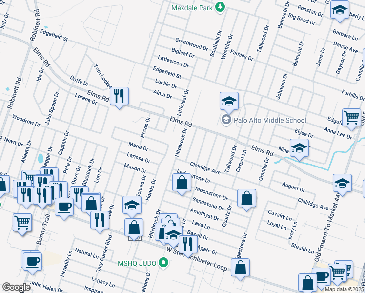 map of restaurants, bars, coffee shops, grocery stores, and more near 3904 Hitchrock Drive in Killeen