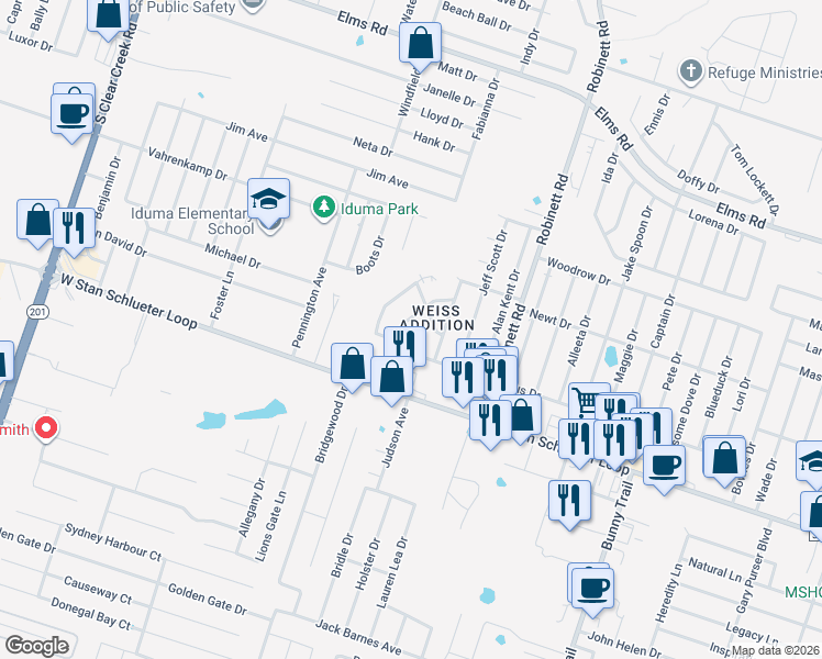 map of restaurants, bars, coffee shops, grocery stores, and more near 4409 Abigail Drive in Killeen