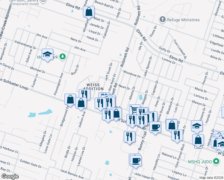 map of restaurants, bars, coffee shops, grocery stores, and more near 4406 Alan Kent Drive in Killeen