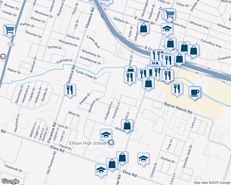 map of restaurants, bars, coffee shops, grocery stores, and more near 608 Turtle Bend Drive in Killeen