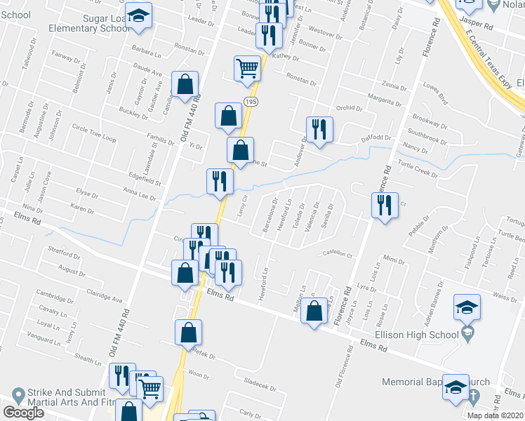 map of restaurants, bars, coffee shops, grocery stores, and more near 2812 Cantabrian Drive in Killeen