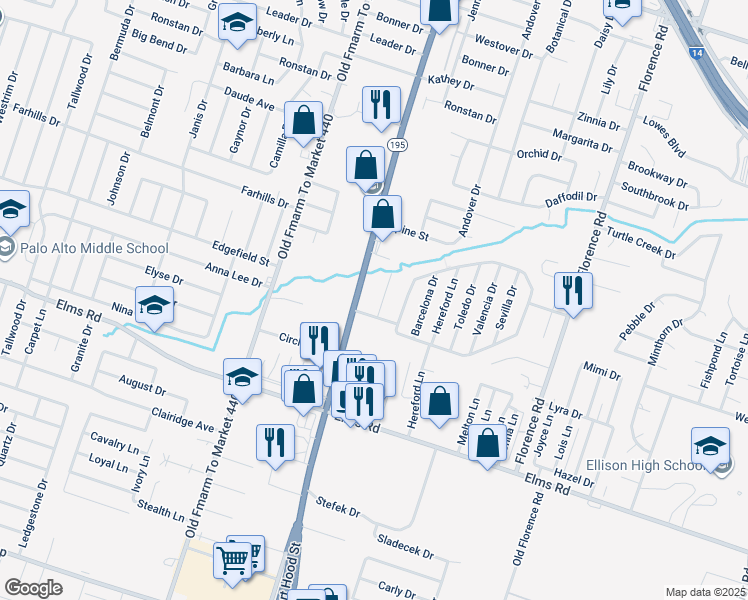 map of restaurants, bars, coffee shops, grocery stores, and more near 2805 Leroy Circle in Killeen