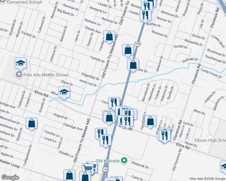 map of restaurants, bars, coffee shops, grocery stores, and more near 1103 Grace Point Drive in Killeen