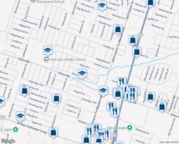 map of restaurants, bars, coffee shops, grocery stores, and more near 1108 Elyse Drive in Killeen