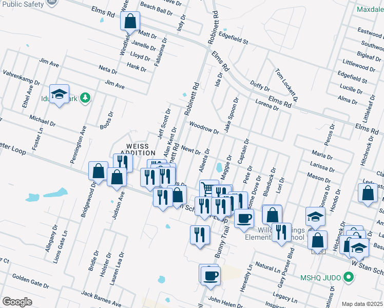 map of restaurants, bars, coffee shops, grocery stores, and more near 4401 July Drive in Killeen