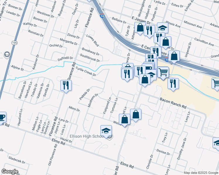 map of restaurants, bars, coffee shops, grocery stores, and more near 608 Turtle Bend Drive in Killeen