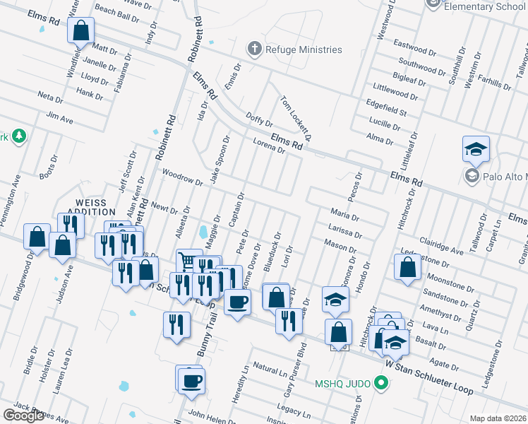 map of restaurants, bars, coffee shops, grocery stores, and more near 4203 Lonesome Dove Drive in Killeen