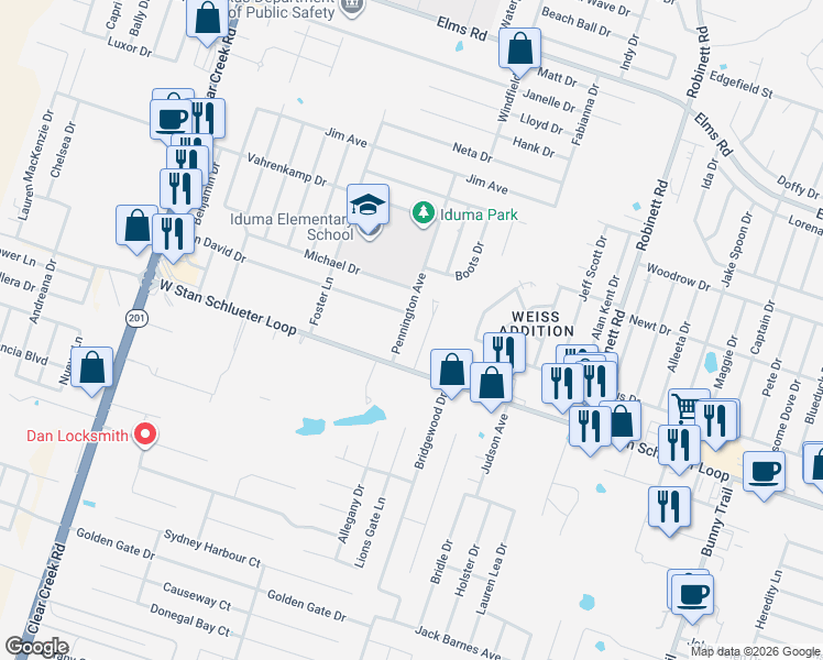 map of restaurants, bars, coffee shops, grocery stores, and more near 4602 Pennington Avenue in Killeen