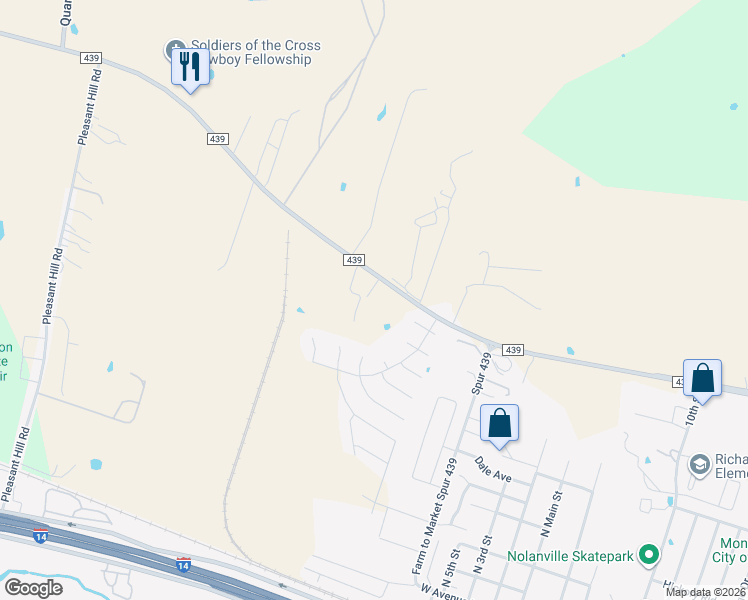map of restaurants, bars, coffee shops, grocery stores, and more near 13655 Farm to Market Road 439 in Nolanville