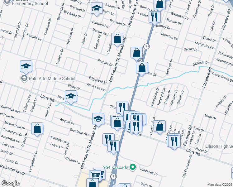 map of restaurants, bars, coffee shops, grocery stores, and more near 1103 Grace Point Drive in Killeen