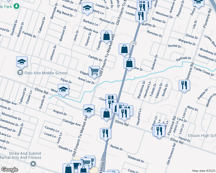 map of restaurants, bars, coffee shops, grocery stores, and more near 1103 Grace Point Drive in Killeen