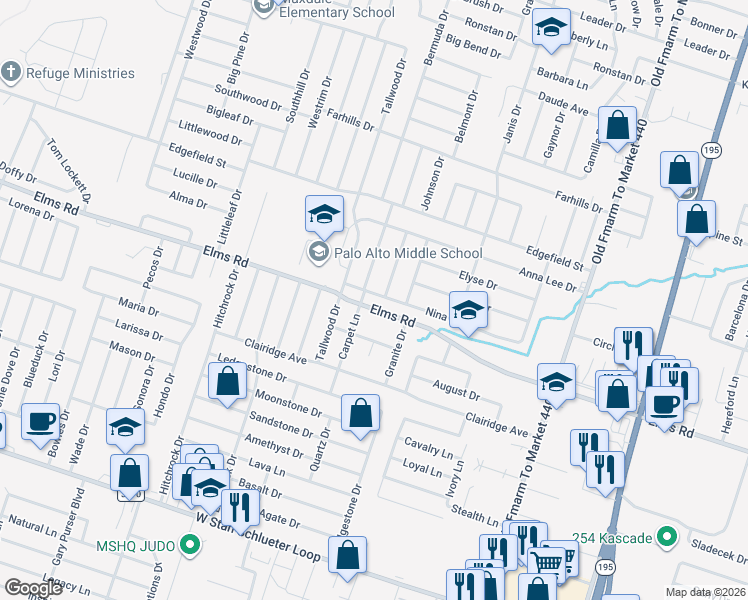 map of restaurants, bars, coffee shops, grocery stores, and more near 1704 Nina Drive in Killeen