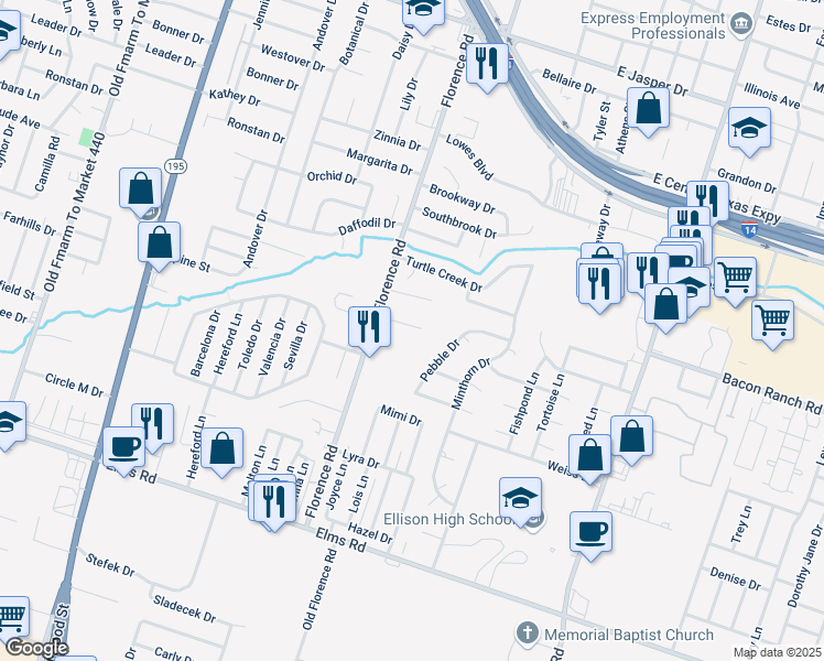 map of restaurants, bars, coffee shops, grocery stores, and more near 200 Kings Court in Killeen