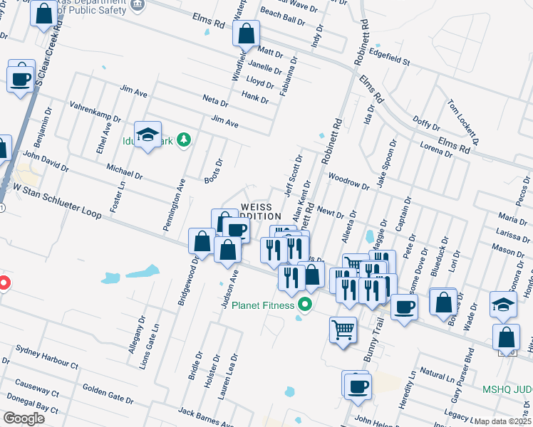map of restaurants, bars, coffee shops, grocery stores, and more near 4101 Terri Linn in Killeen