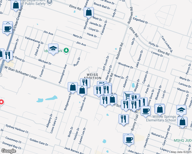 map of restaurants, bars, coffee shops, grocery stores, and more near 4101 Terri Linn in Killeen