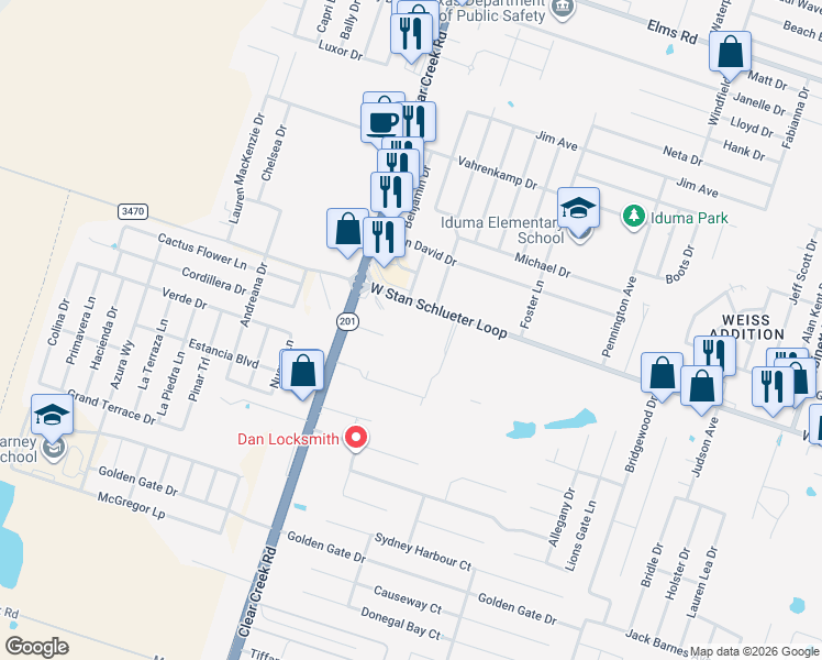 map of restaurants, bars, coffee shops, grocery stores, and more near 4814 West Stan Schlueter Loop in Killeen