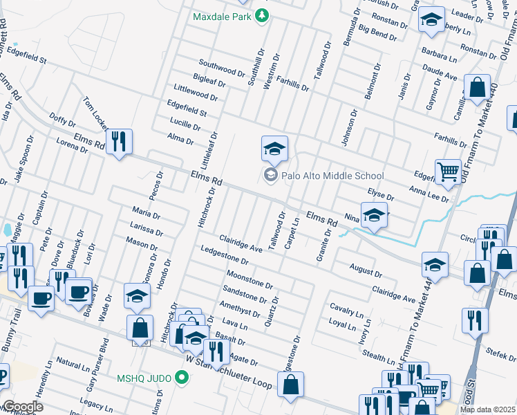 map of restaurants, bars, coffee shops, grocery stores, and more near 3806 Shellrock Drive in Killeen