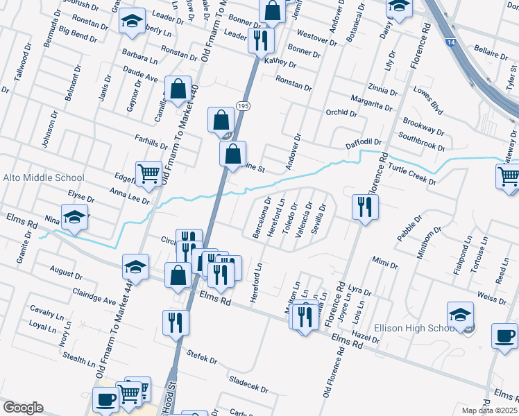map of restaurants, bars, coffee shops, grocery stores, and more near 2812 Cantabrian Drive in Killeen