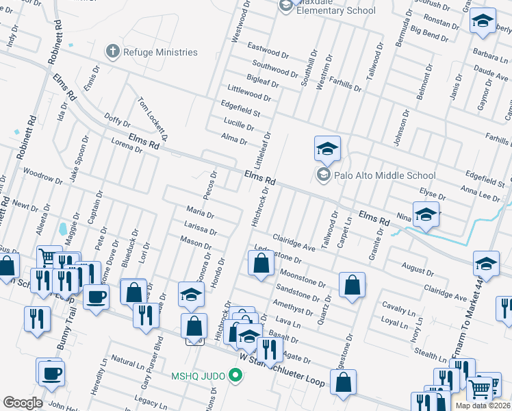 map of restaurants, bars, coffee shops, grocery stores, and more near 3904 Hitchrock Drive in Killeen