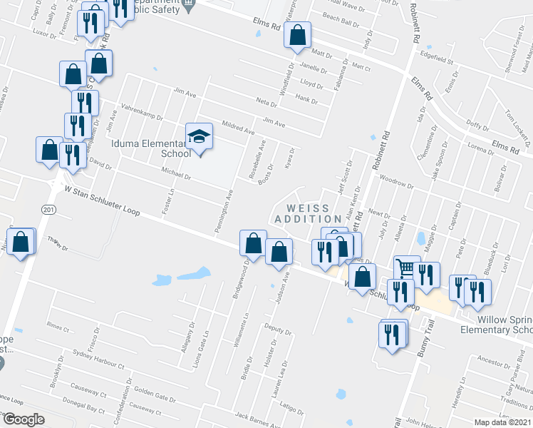 map of restaurants, bars, coffee shops, grocery stores, and more near 4405 West Stan Schlueter Loop in Killeen