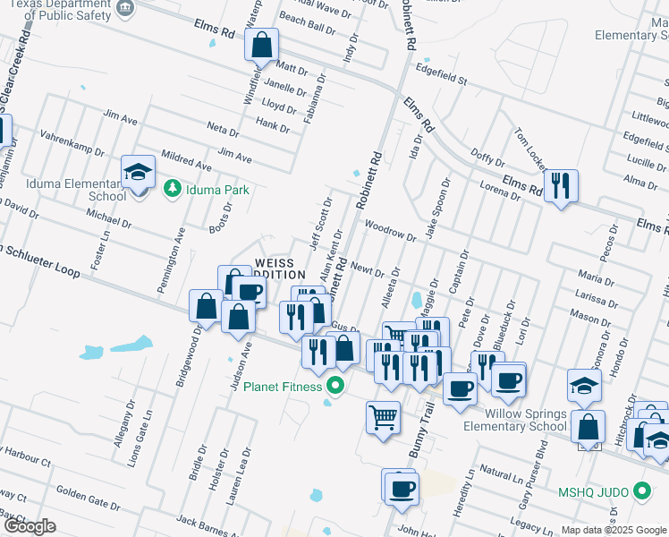 map of restaurants, bars, coffee shops, grocery stores, and more near 4400 Alan Kent Drive in Killeen