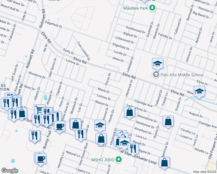 map of restaurants, bars, coffee shops, grocery stores, and more near 2708 Wesley Drive in Killeen