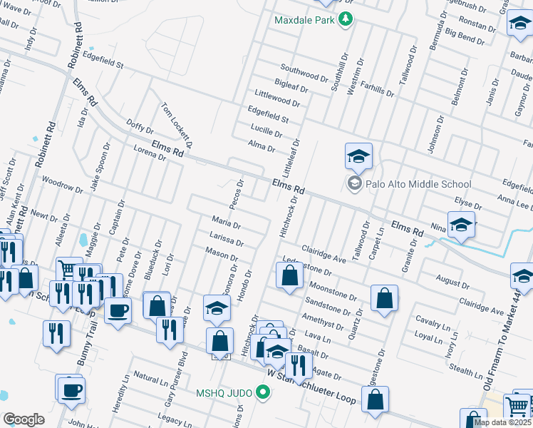 map of restaurants, bars, coffee shops, grocery stores, and more near 2602 Wesley Drive in Killeen