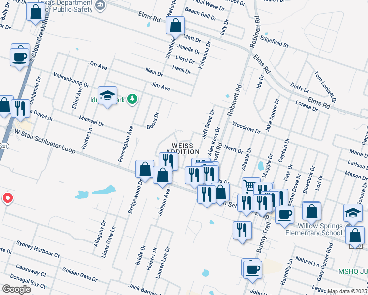 map of restaurants, bars, coffee shops, grocery stores, and more near 4101 Terri Linn in Killeen