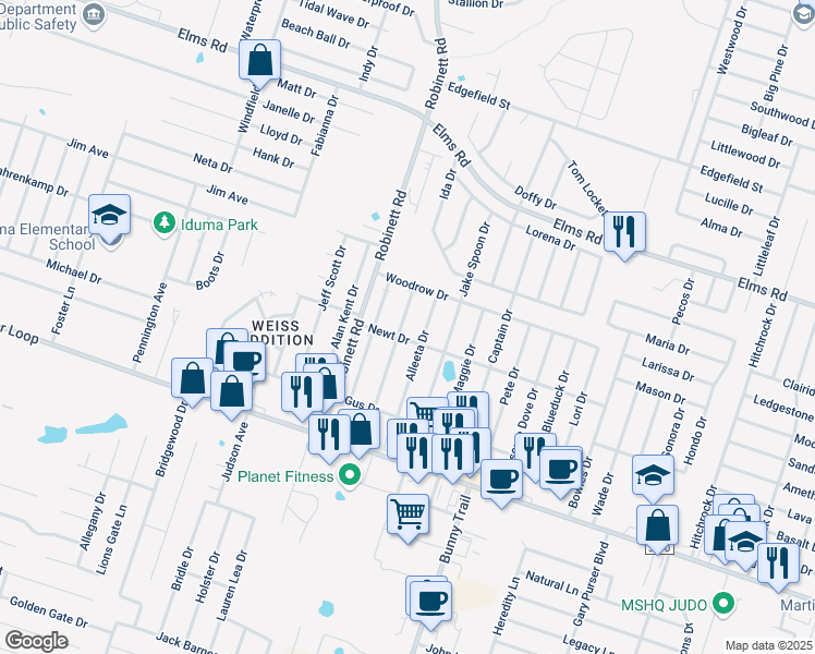 map of restaurants, bars, coffee shops, grocery stores, and more near in Killeen