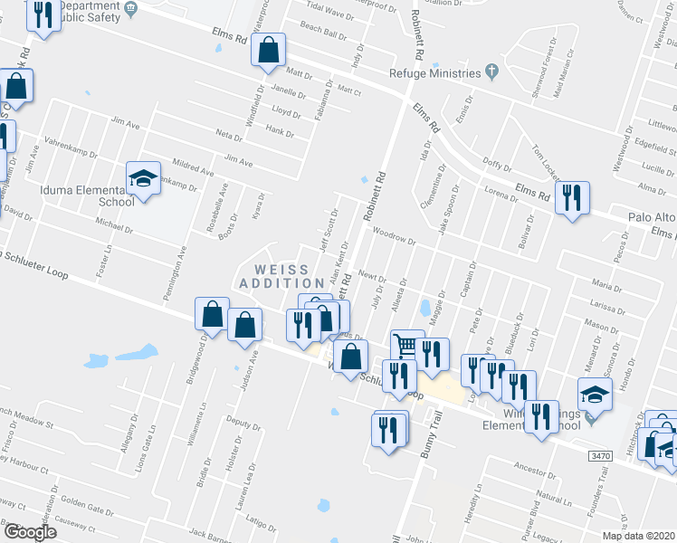 map of restaurants, bars, coffee shops, grocery stores, and more near 4403 Deek Drive in Killeen
