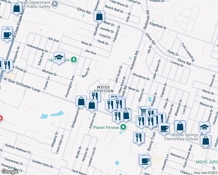 map of restaurants, bars, coffee shops, grocery stores, and more near 4101 Terri Linn in Killeen