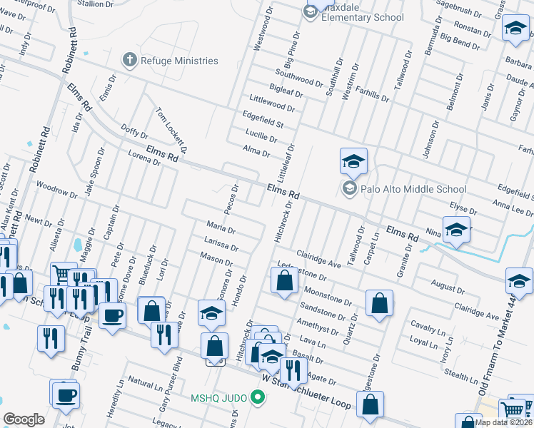 map of restaurants, bars, coffee shops, grocery stores, and more near 2602 Wesley Drive in Killeen