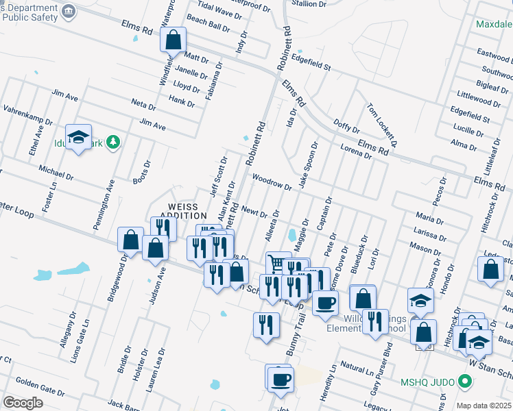 map of restaurants, bars, coffee shops, grocery stores, and more near in Killeen