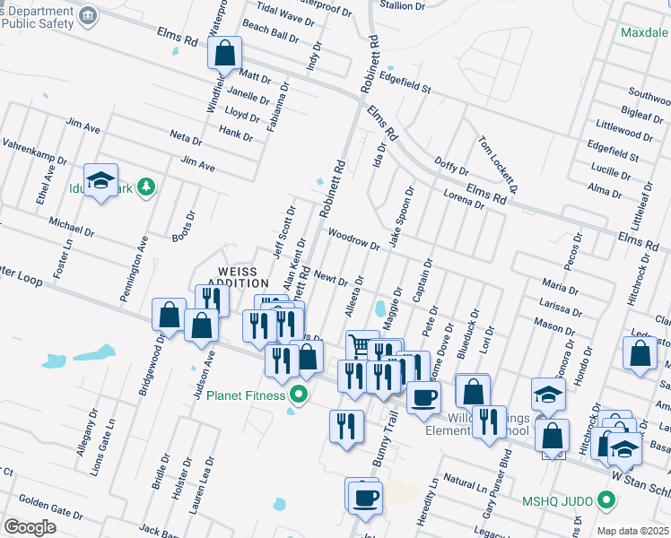 map of restaurants, bars, coffee shops, grocery stores, and more near 4401 July Drive in Killeen