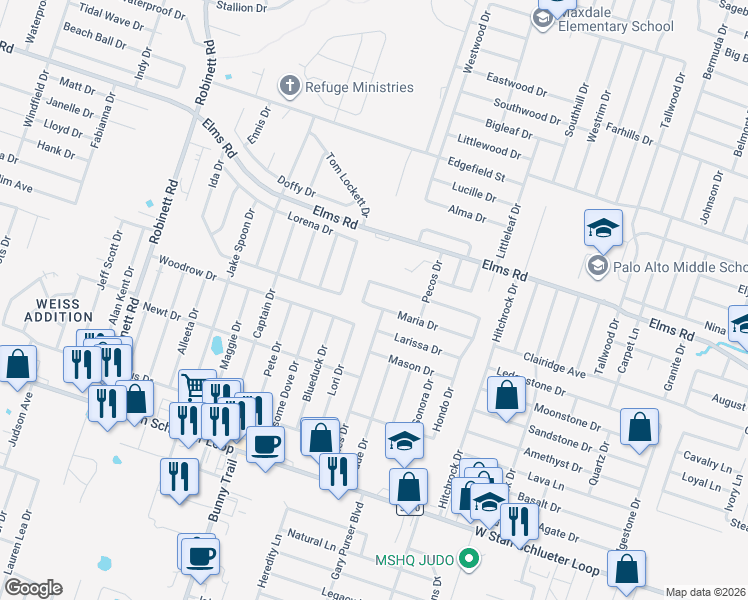 map of restaurants, bars, coffee shops, grocery stores, and more near 4103 Bowles Drive in Killeen