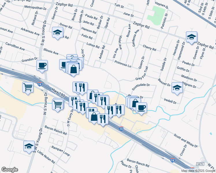 map of restaurants, bars, coffee shops, grocery stores, and more near 2900 Illinois Avenue in Killeen