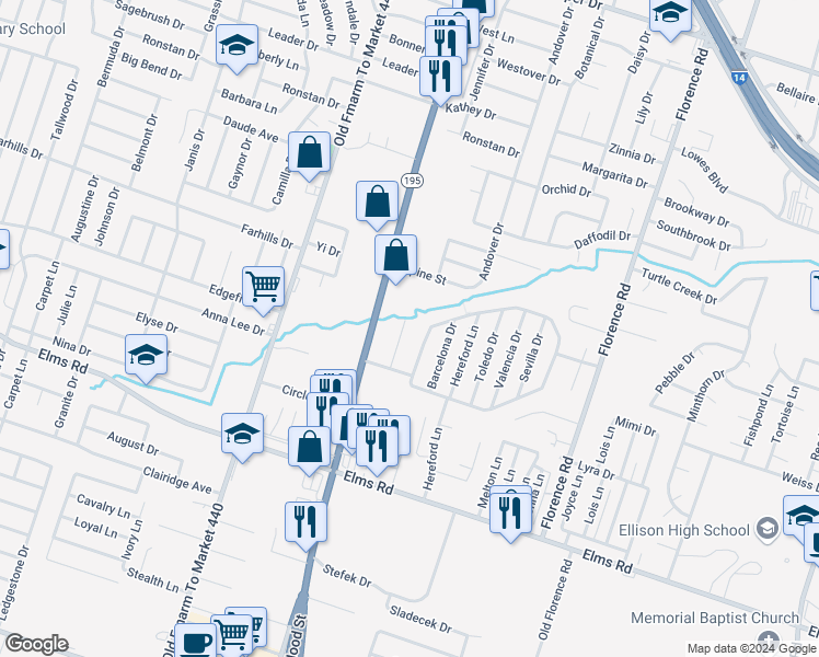 map of restaurants, bars, coffee shops, grocery stores, and more near 2812 Cantabrian Drive in Killeen