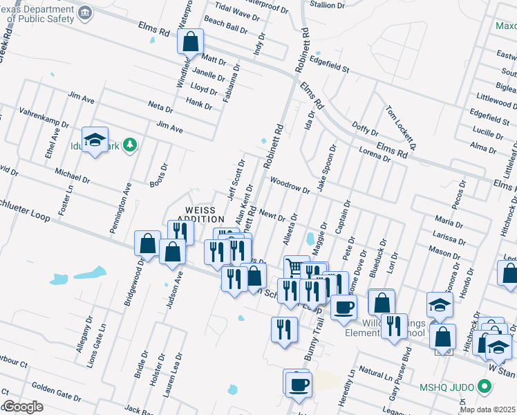 map of restaurants, bars, coffee shops, grocery stores, and more near 4403 Deek Drive in Killeen